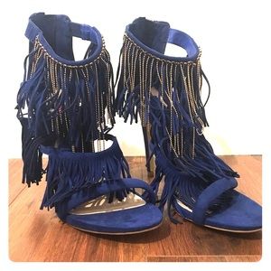 Blue fringed high heels